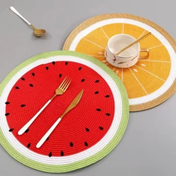 Charming Watermelon Lemon Round Placemats – Eco-Friendly Table Mats for Home Decor