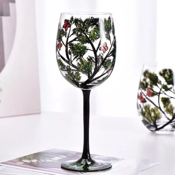 Enchanted Seasons Glass Goblet – Artistic Tree Design Wine Glass for Special Occasions