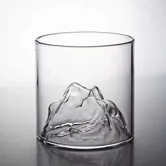 Elegant 3D Mountain Glass Whisky Cup – Artistic Fuji Design Drinkware