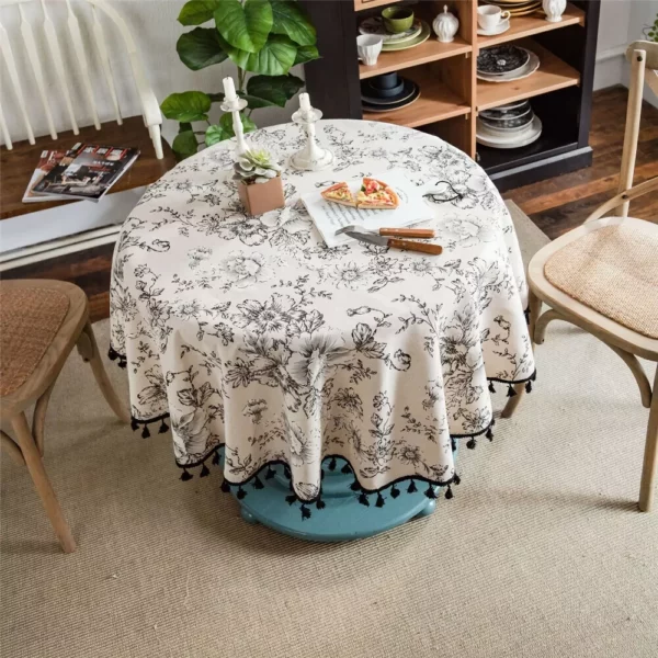 Elegant Floral Round Tablecloth