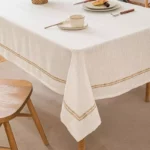 Luxury White Cotton Linen Tablecloth with Tassel Edges