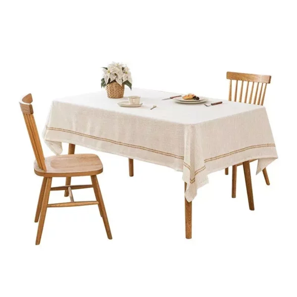 Luxury White Cotton Linen Tablecloth with Tassel Edges