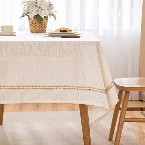 Luxury White Cotton Linen Tablecloth with Tassel Edges