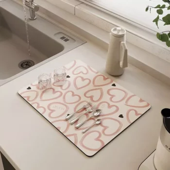 Heart-Print Diatom Mud Dish Drying Mat