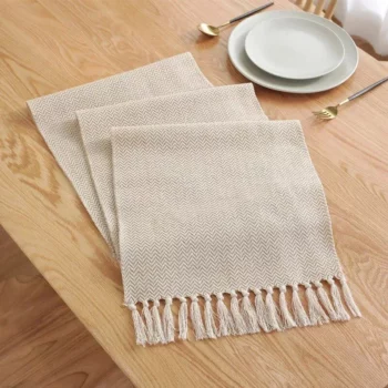 Hand-Woven Cotton Linen Table Runner with Tassels