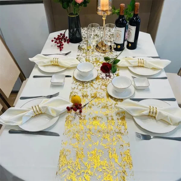 Luxurious Gold Foil Mesh Sequin Table Runner for Weddings and Special Events