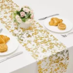 Luxurious Gold Foil Mesh Sequin Table Runner for Weddings and Special Events