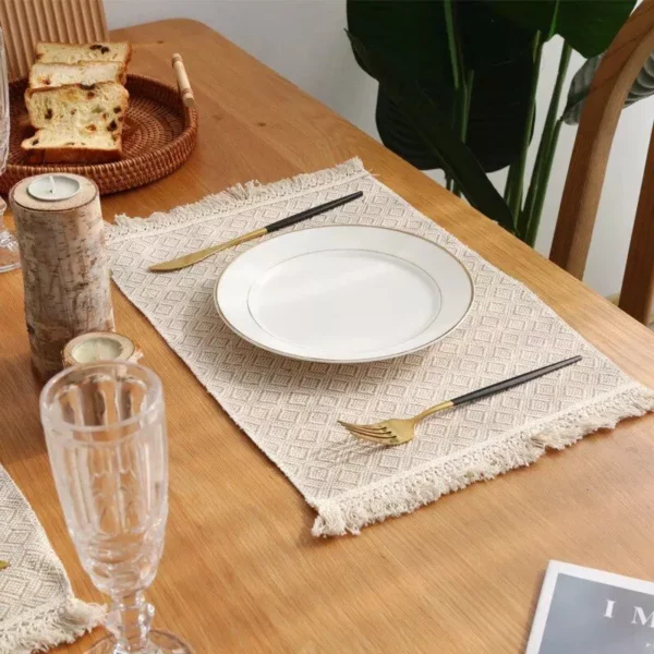 Elegant Jute & Linen Tassel Table Mats – Prairie Chic Rectangular Placemats for Home & Events