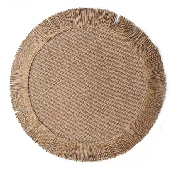 Eco-Friendly Linen Round Placemat with Fringe – Heat Resistant, Non-Slip Kitchen Table Mat