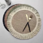 Eco-Friendly Linen Round Placemat with Fringe - Heat Resistant, Non-Slip Kitchen Table Mat