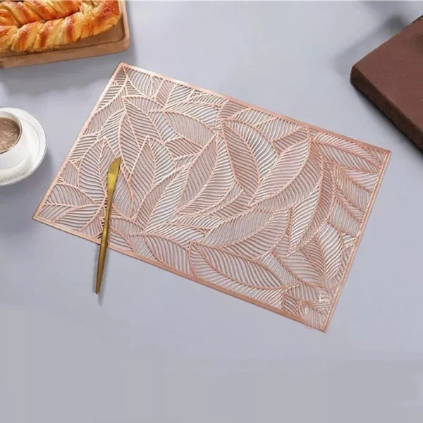 Elegant Leaf-Patterned PVC Dining Mat – Rectangular, Eco-Friendly Table Accessory