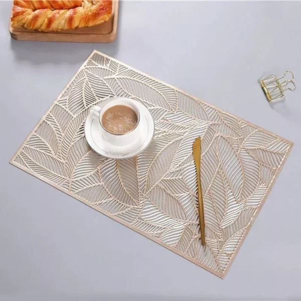 Elegant Leaf-Patterned PVC Dining Mat – Rectangular, Eco-Friendly Table Accessory