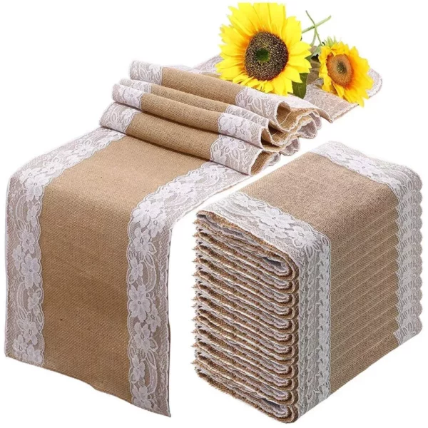 Elegant Jute and Lace Table Runner for Wedding and Party Decorations