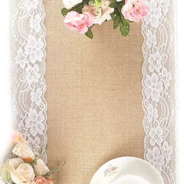 Elegant Jute and Lace Table Runner for Wedding and Party Decorations