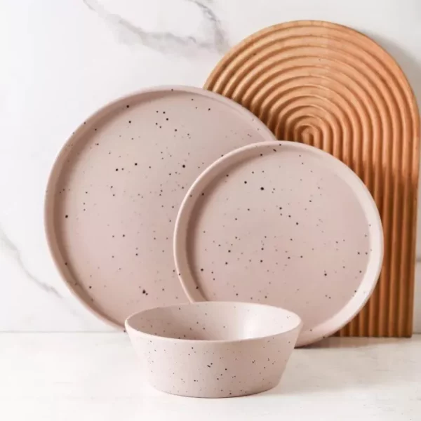 Elegant Taupe 12-Piece Stoneware Dinnerware Set