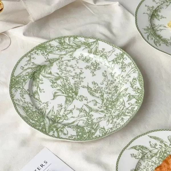 Elegant Jade Green Lily of the Valley Porcelain Dining Plate