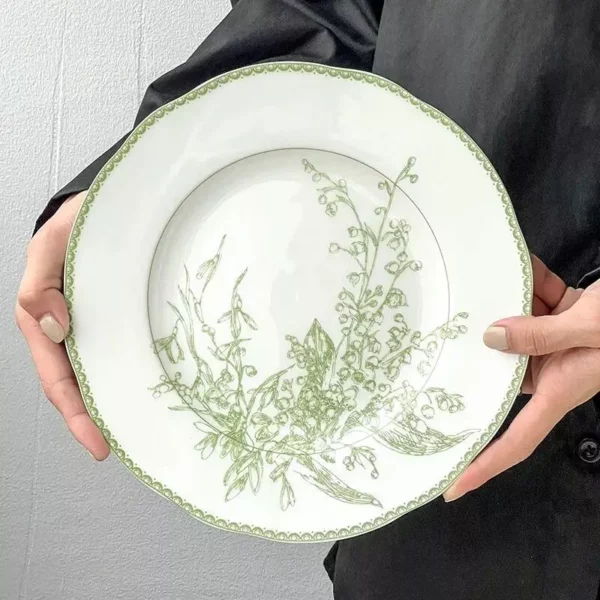 Elegant Jade Green Lily of the Valley Porcelain Dining Plate