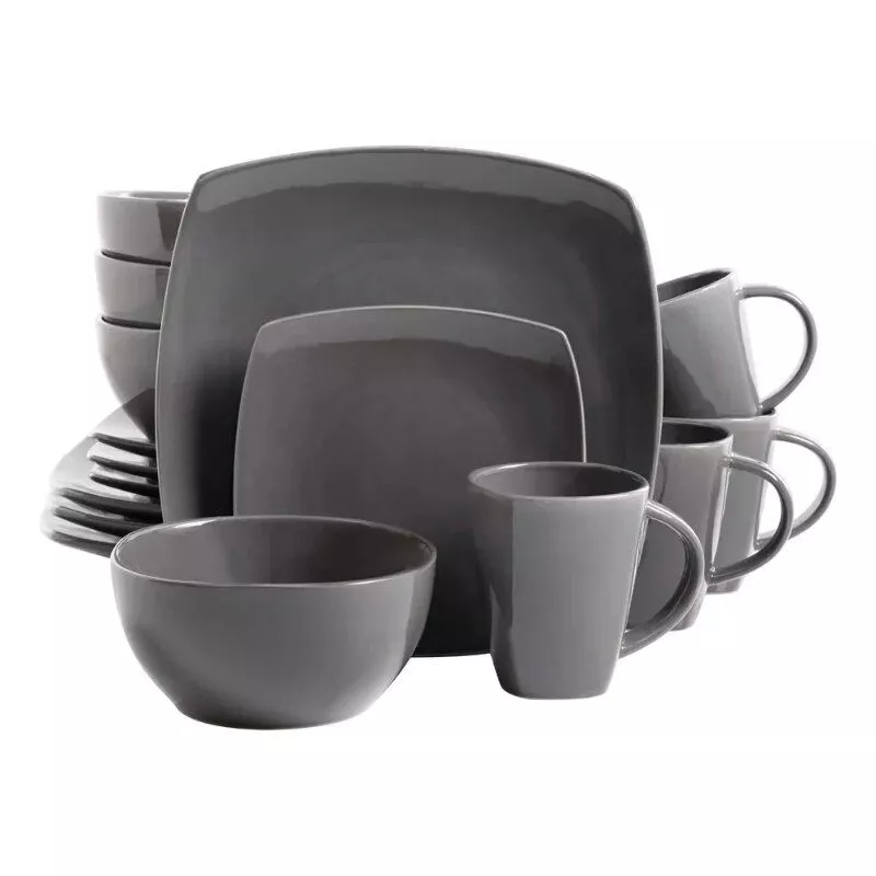 Modern Square Stoneware 16-Piece Dinnerware Set, Soho Lounge Sand Collection