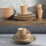 Modern Square Stoneware 16-Piece Dinnerware Set, Soho Lounge Sand Collection