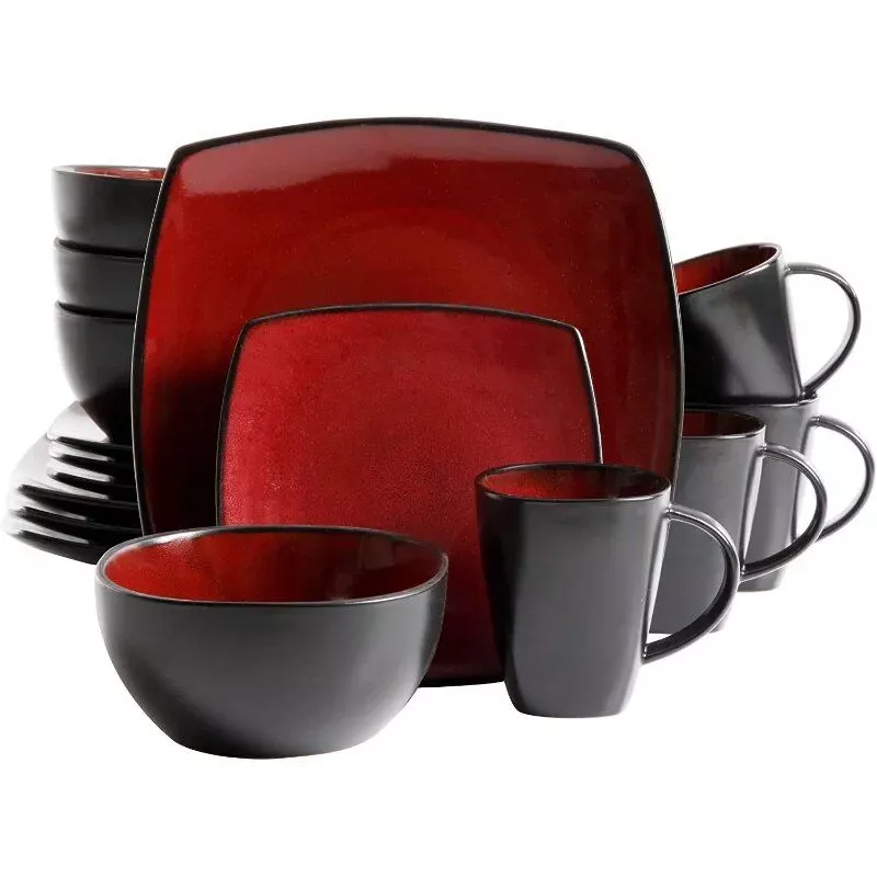 Modern Square Stoneware 16-Piece Dinnerware Set, Soho Lounge Sand Collection