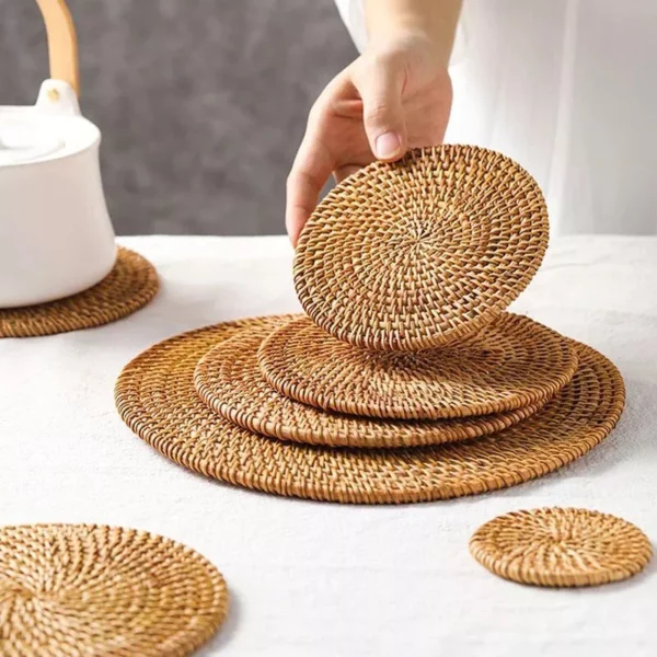 Versatile Natural Rattan Coasters – Handwoven, Heat Resistant, Multi-Size