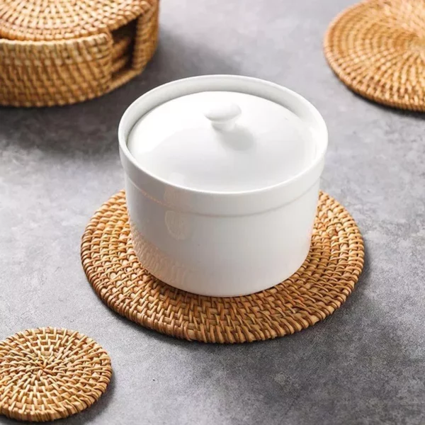Versatile Natural Rattan Coasters – Handwoven, Heat Resistant, Multi-Size