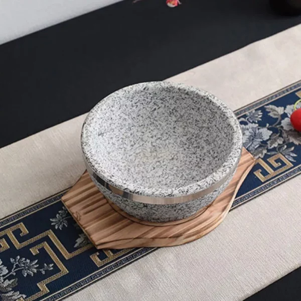 Korean Dolsot Stone Bowl Bamboo Trivet – Heat Resistant Wood Base for Hot Dishes