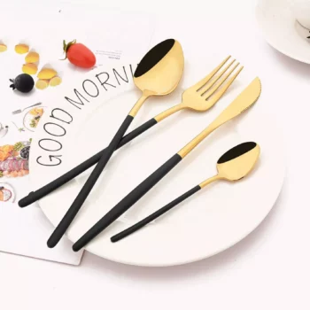 Luxurious 24-Piece Mirror Gold Dinnerware Set, 18/10 Stainless Steel Cutlery