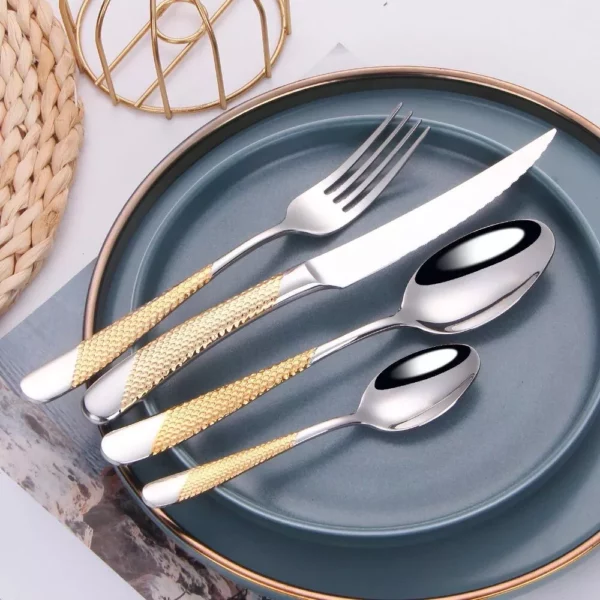 Gold Plated Stainless Steel Cutlery Set for Elegant Dining