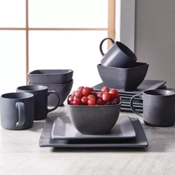 Modern Dark Gray 16-Piece Ceramic Dinnerware Set