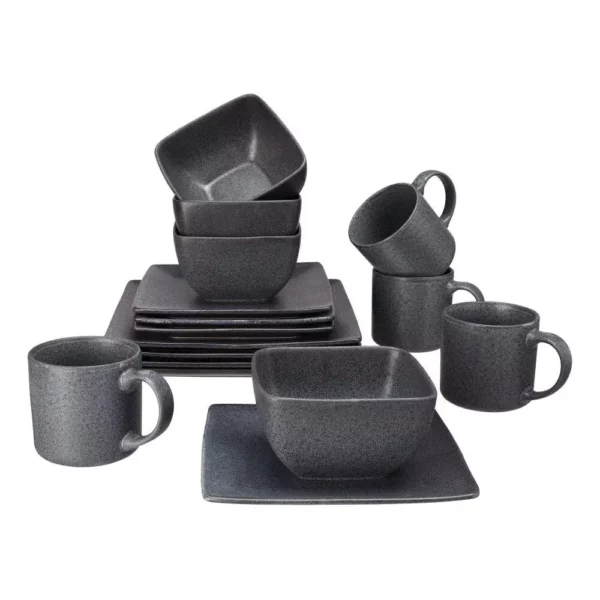 Modern Dark Gray 16-Piece Ceramic Dinnerware Set