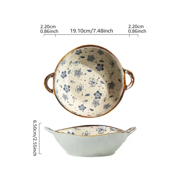 Elegant Floral Ceramic Soup and Salad Bowl with Handle