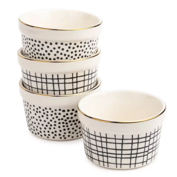Elegant Black & White Dot & Cross Ceramic Bowl Set