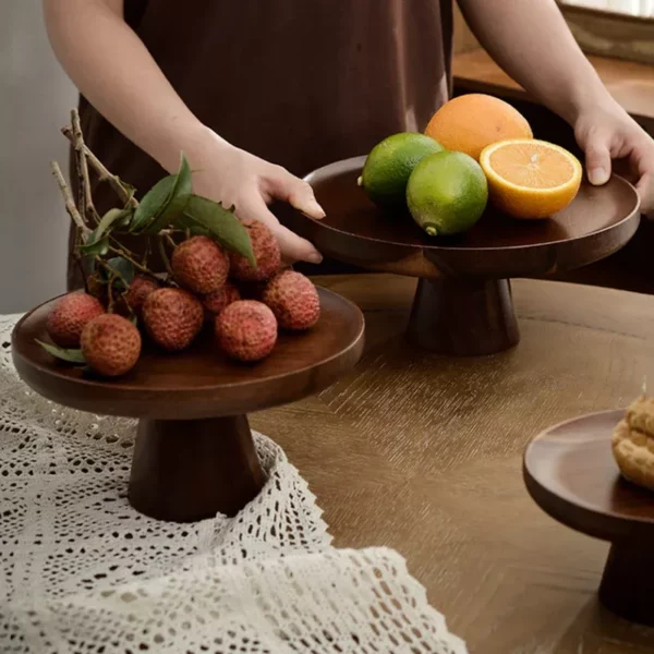 Elegant Walnut Solid Wood Cake & Fruit Tray