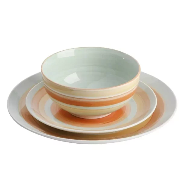 12-Piece Vintage Stripe Porcelain Dinnerware Set