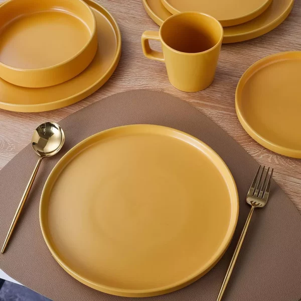 Stoneware Dinnerware Set, 16-Piece, Service for 4, Vibrant Yellow