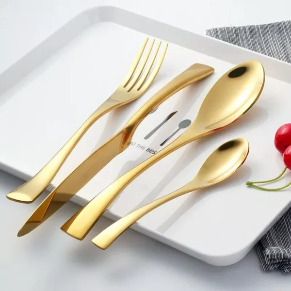 Luxurious 4/16-Piece Gold Plated Stainless Steel Cutlery Set