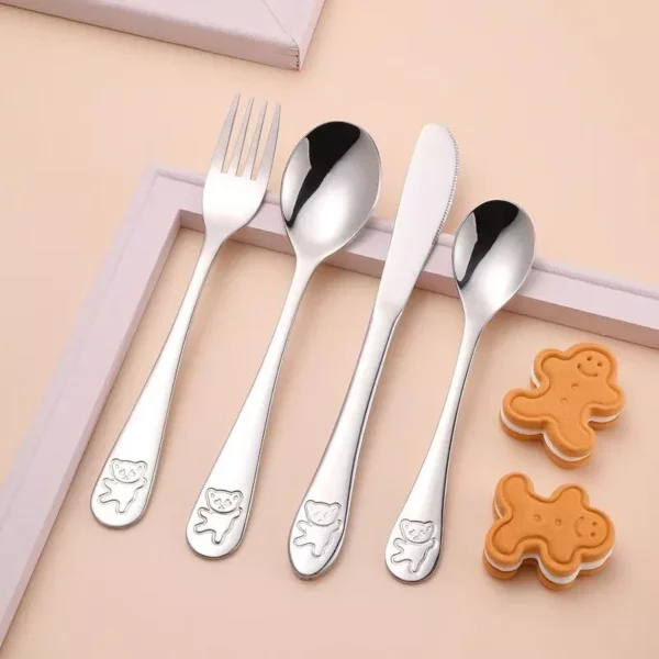 Kids’ Adorable Cartoon Bear Stainless Steel Cutlery Set