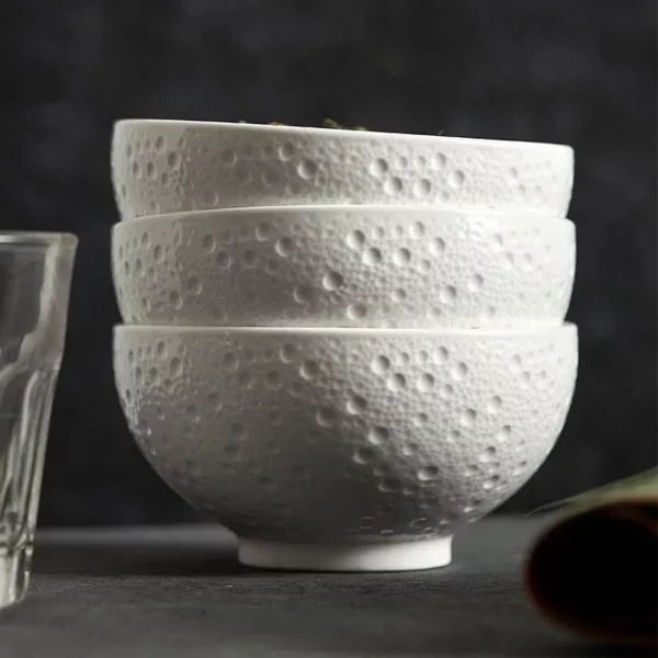 Elegant White Ceramic Rice Bowl Set