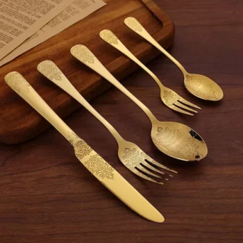 Elegant 5-Piece Golden Stainless Steel Cutlery Set