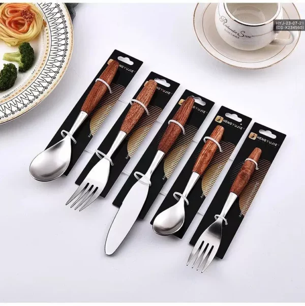 Elegant Natural Wood & Stainless Steel Cutlery Set – 5Pcs