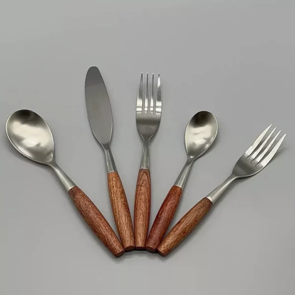 Elegant Natural Wood & Stainless Steel Cutlery Set – 5Pcs