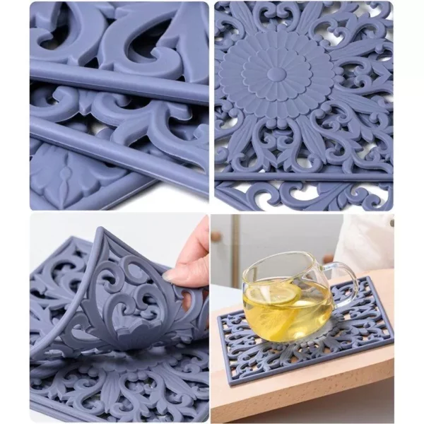 Modern Square Silicone Heat-Resistant Mats - Set of 3, Kitchen and Table Decor - Image 5