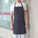 Adjustable Black and White Stripe Bib Apron with Pockets for Men and Women