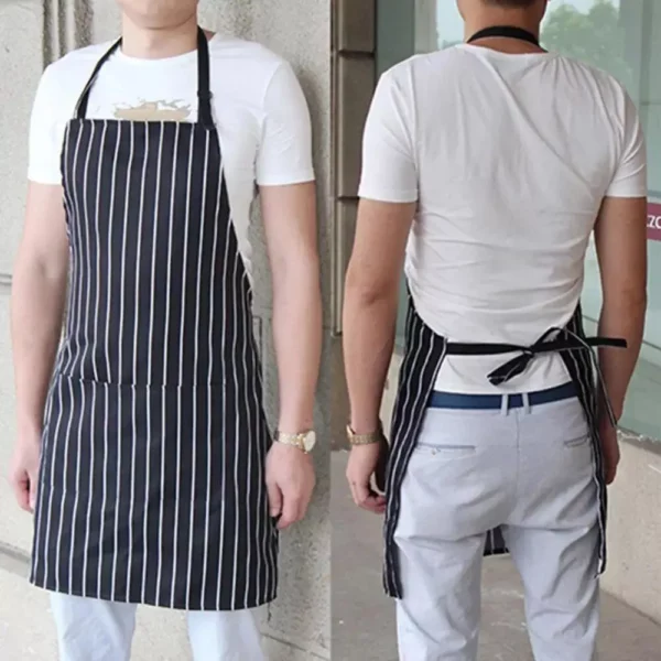 Adjustable Black and White Stripe Bib Apron with Pockets for Men and Women - Image 5