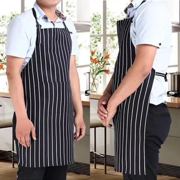 Adjustable Black and White Stripe Bib Apron with Pockets for Men and Women - Image 4