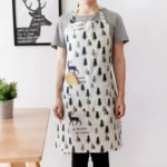 Festive Deer Print Cotton Apron with Pocket