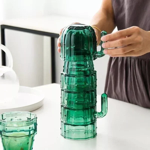 Cactus-Themed Stackable Glass Mug Set for Coffee, Tea & More