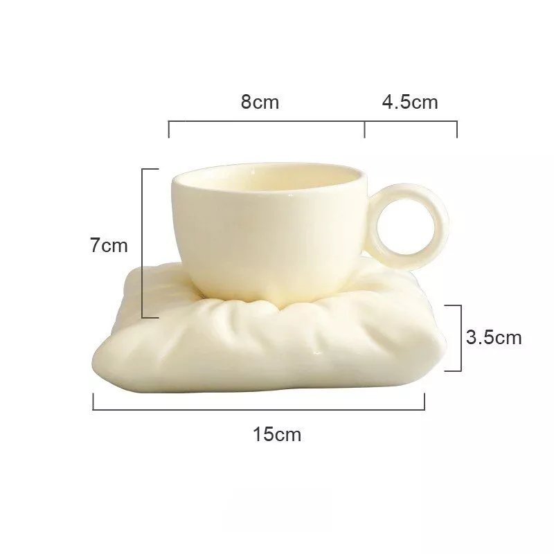 Creative Macaron Pillow Cup – Nordic Style Ceramic Coffee Mug with Tray