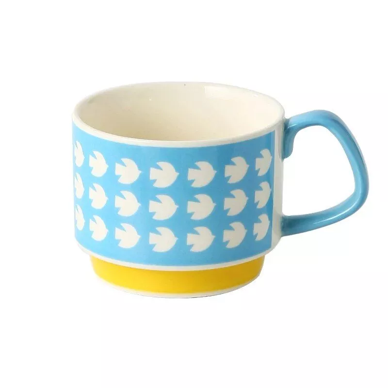 Japanese Retro Floral Ceramic Coffee Mug – 300ml Handgrip Cup for Office and Home